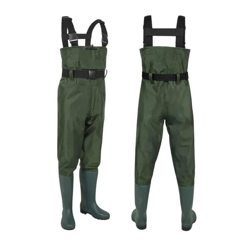 Full-Coverage Chest Waders – PVC-Reinforced Nylon with Built-In Boots for Wet Conditions