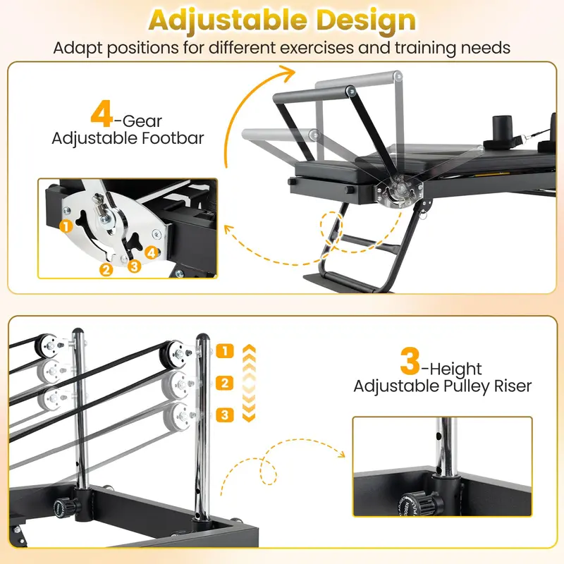 Full-Size 84-Inch Foldable Pilates Reformer for Home Fitness