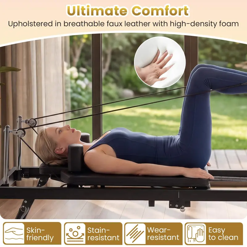Full-Size 84-Inch Foldable Pilates Reformer for Home Fitness