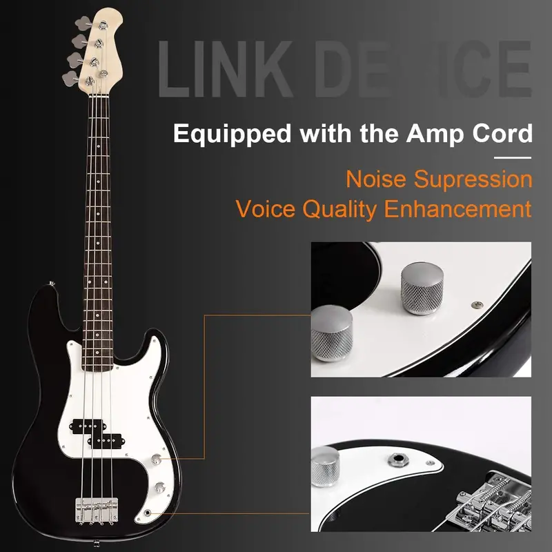 Full-Size Electric Bass Guitar – 4-String with Amp, Strap, Bag, and Cable