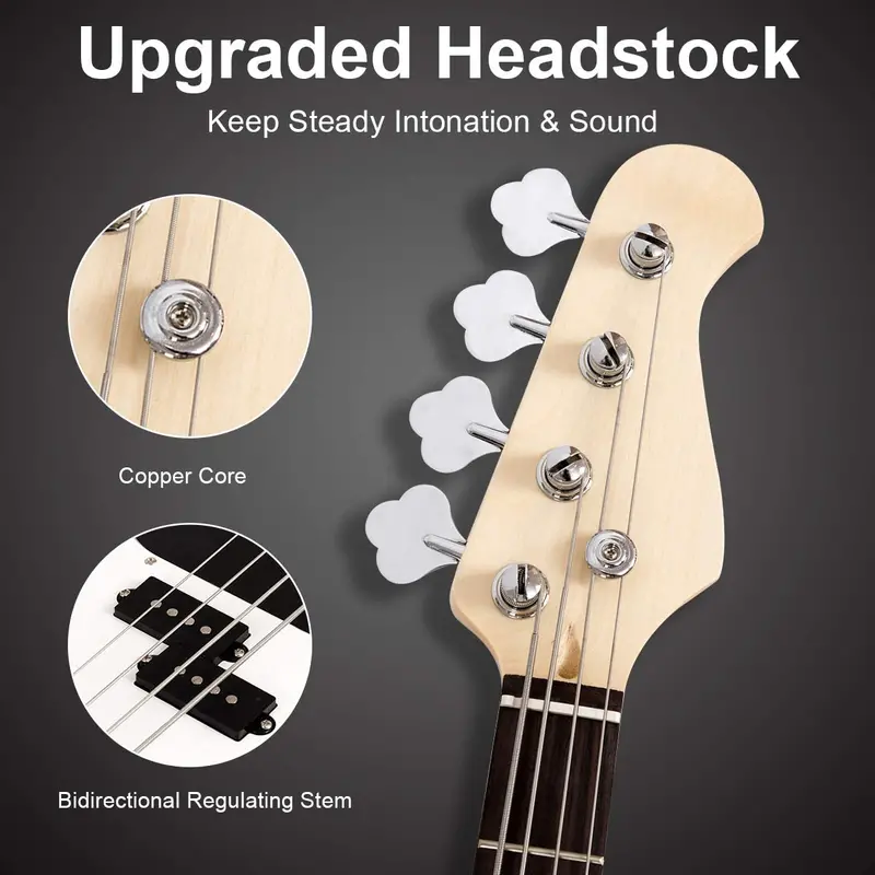 Full-Size Electric Bass Guitar – 4-String with Amp, Strap, Bag, and Cable