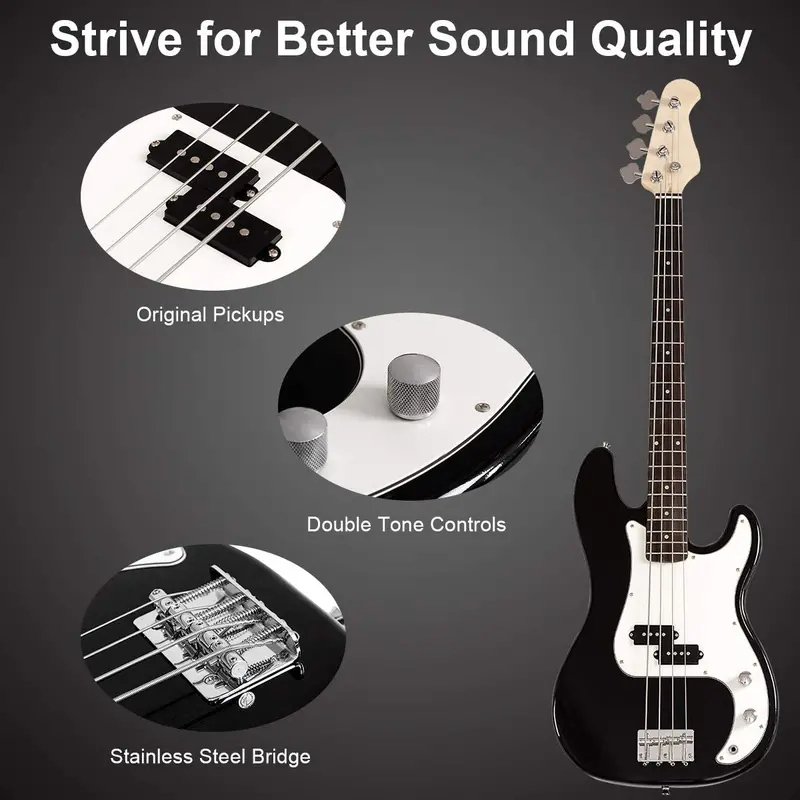 Full-Size Electric Bass Guitar – 4-String with Amp, Strap, Bag, and Cable