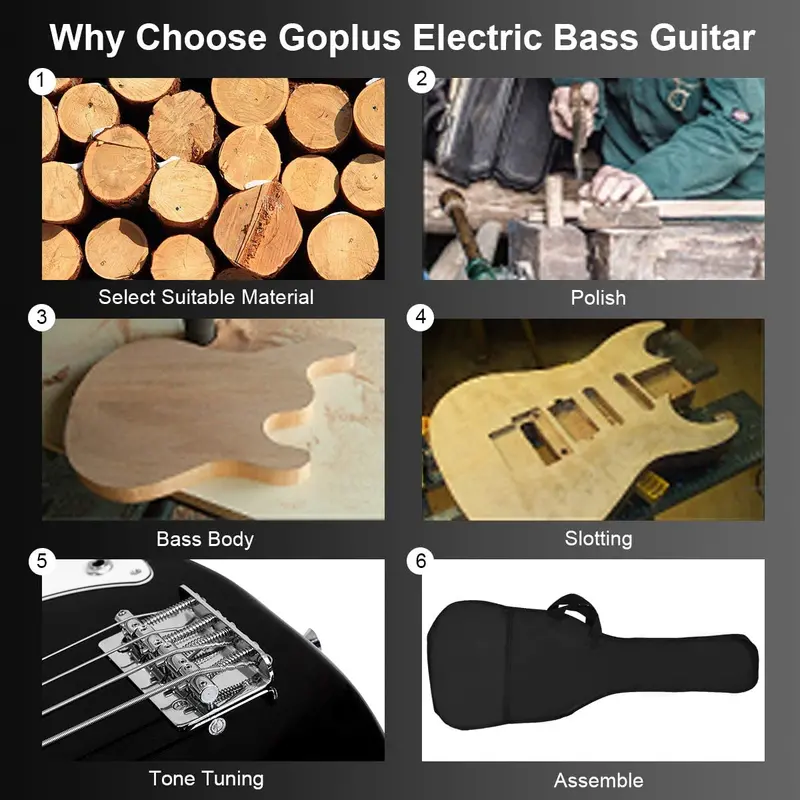 Full-Size Electric Bass Guitar – 4-String with Amp, Strap, Bag, and Cable