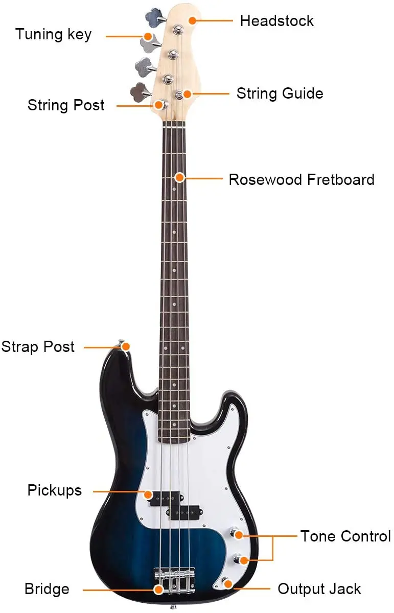 Full-Size Electric Bass Guitar – 4-String with Amp, Strap, Bag, and Cable