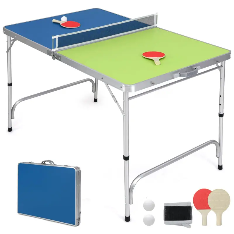 Fully Assembled Foldable Ping Pong Table – Includes Net & Dual-Color Paddles (47" Blue/Green)