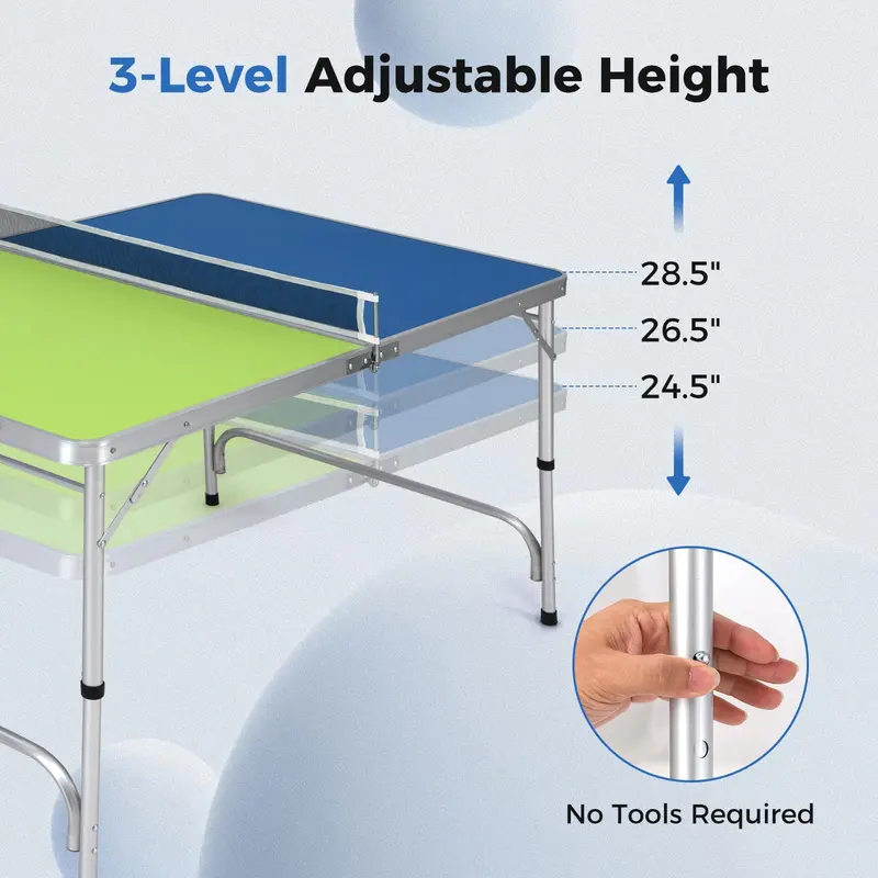 Fully Assembled Foldable Ping Pong Table – Includes Net & Dual-Color Paddles (47" Blue/Green) 2