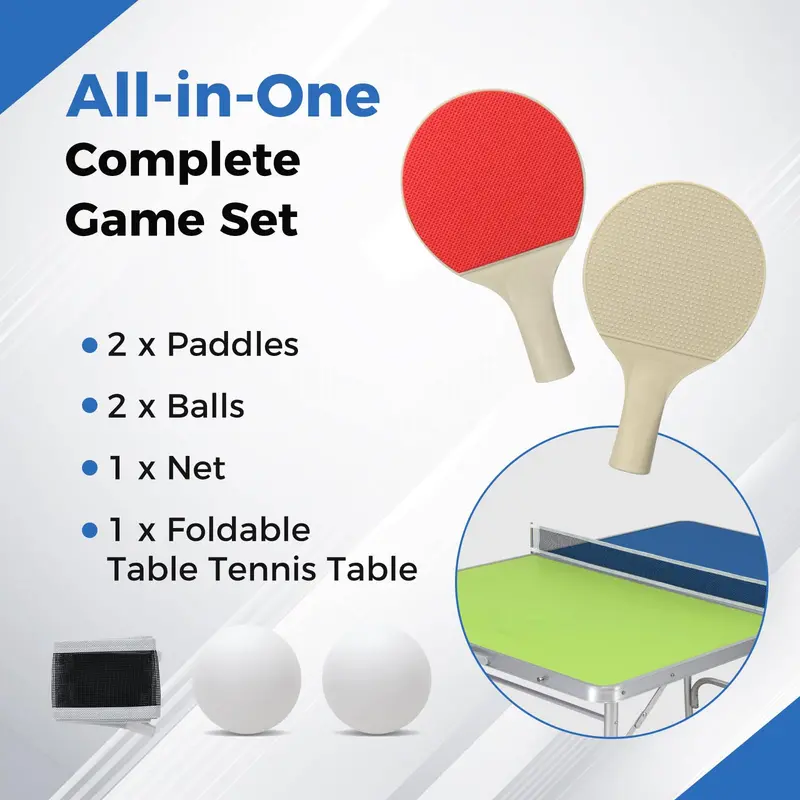 Fully Assembled Foldable Ping Pong Table – Includes Net & Dual-Color Paddles (47" Blue/Green)