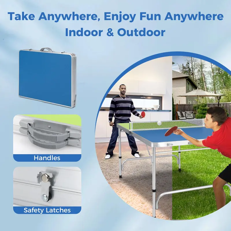 Fully Assembled Foldable Ping Pong Table – Includes Net & Dual-Color Paddles (47" Blue/Green)