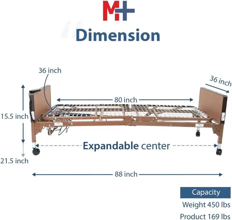 Fully Electric Hospital Bed Kit – Includes Foam Mattress and Half-Side Rails for Patient Safety