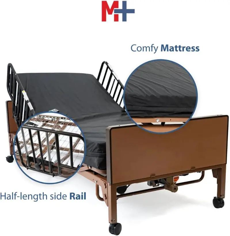 Fully Electric Hospital Bed Kit – Includes Foam Mattress and Half-Side Rails for Patient Safety