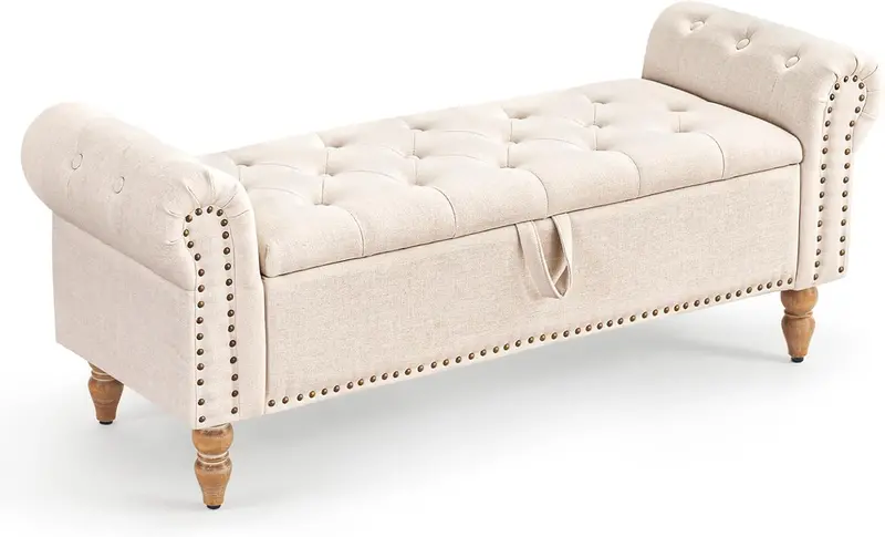 Furniliving Modern Storage Ottoman Bench — Upholstered Sherpa Fabric Bench with Solid Wood Legs & Hidden Interior Compartment 6