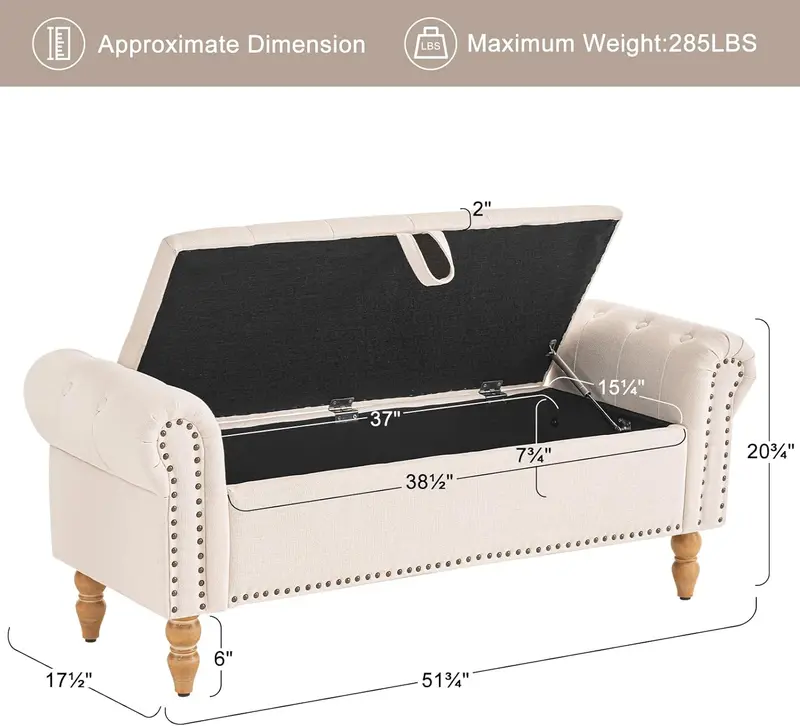 Furniliving Modern Storage Ottoman Bench — Upholstered Sherpa Fabric Bench with Solid Wood Legs & Hidden Interior Compartment