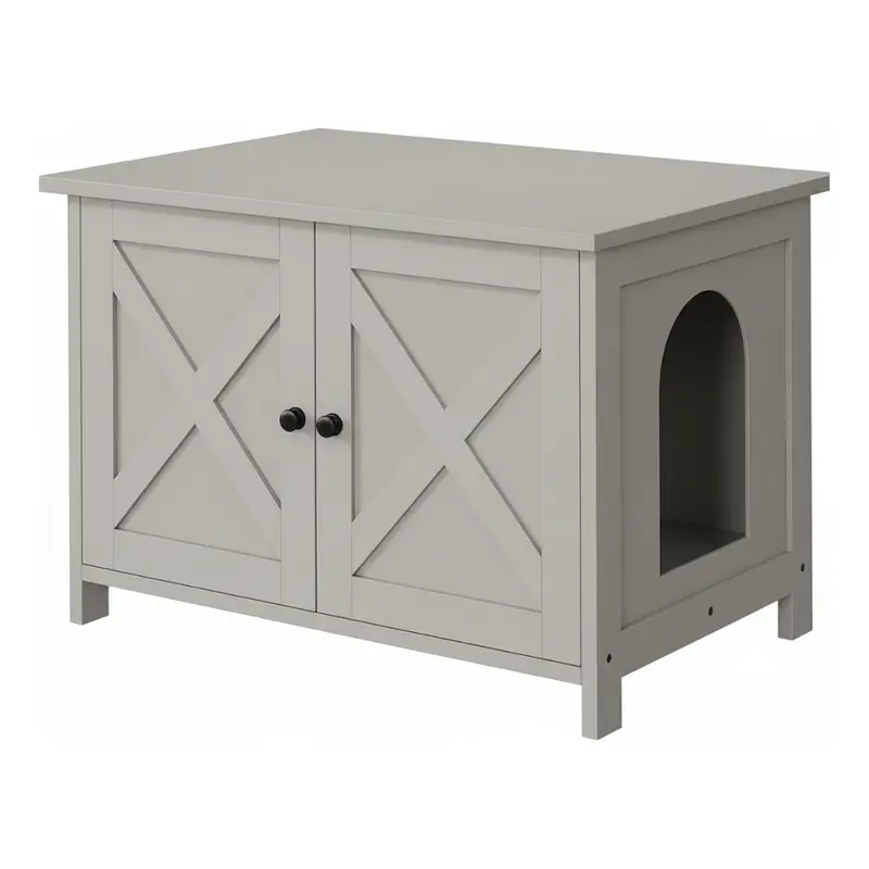 Furniture-Style Litter Box Cabinet – Removable Divider and End Table Functionality
