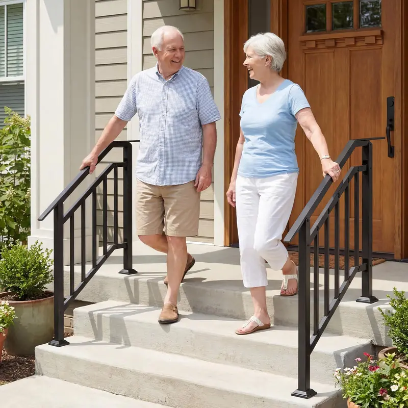 Galvanized 3-Step Outdoor Handrail Set with Angle-Adjustable Brackets (2-Pack) 2
