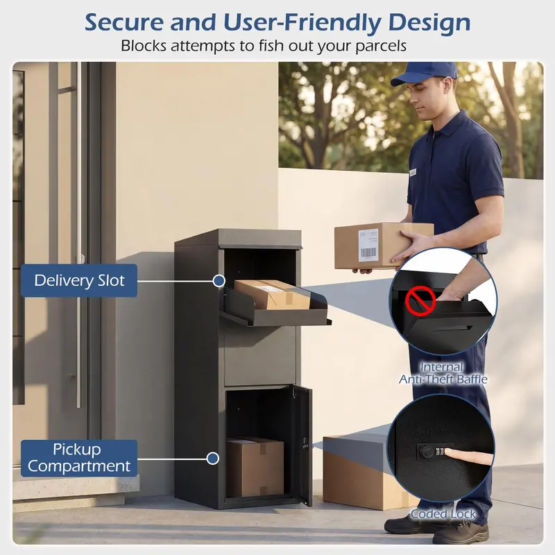 Galvanized Steel Locking Parcel Drop Box for Secure Mail Delivery