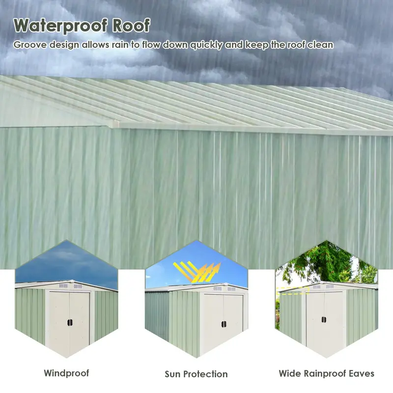 Galvanized Steel Storage Shed – 8.5' x 8.5' Heavy-Duty Outdoor Tool House with Corrosion Resistance