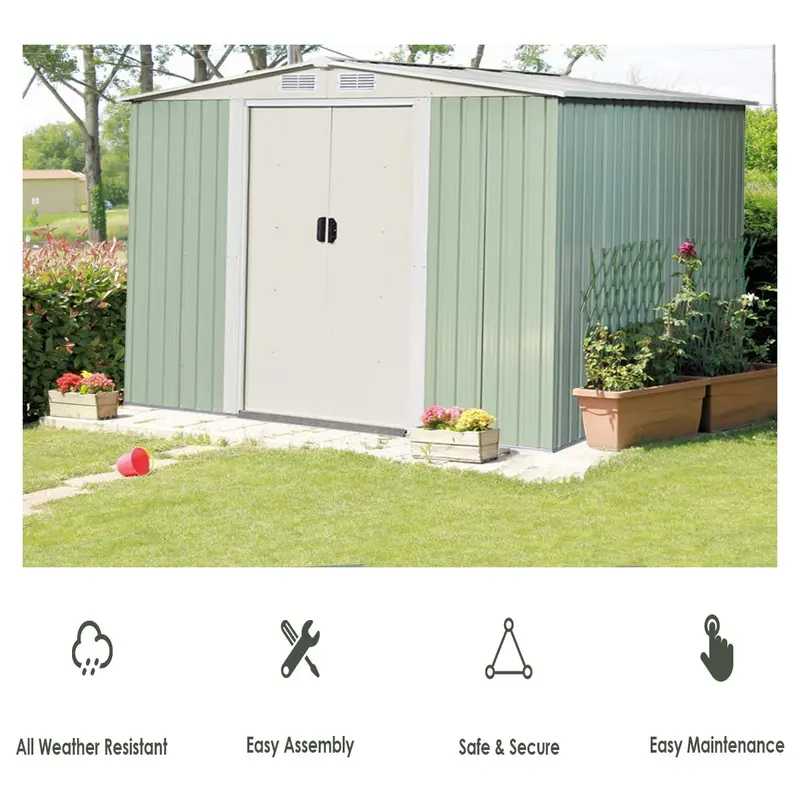 Galvanized Steel Storage Shed – 8.5' x 8.5' Heavy-Duty Outdoor Tool House with Corrosion Resistance
