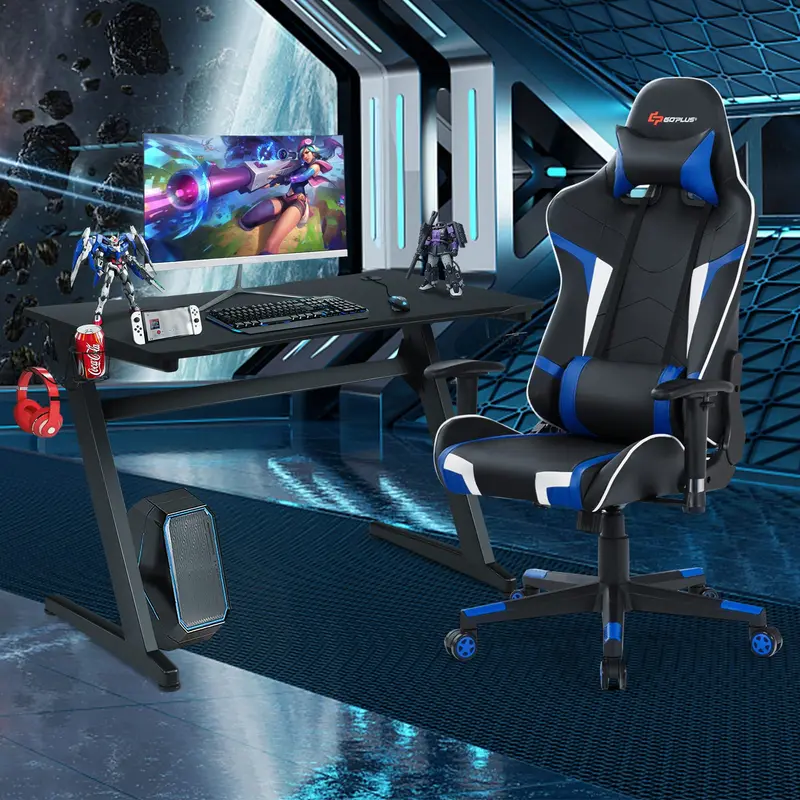 Gaming Workstation Bundle: Racing Chair + Desk Featuring Cup Holder, Headphone Hook & Built-in Mouse Pad 2
