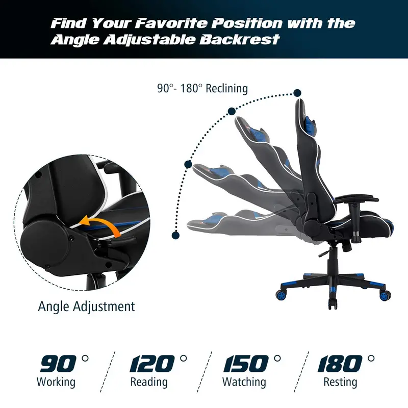 Gaming Workstation Bundle: Racing Chair + Desk Featuring Cup Holder, Headphone Hook & Built-in Mouse Pad