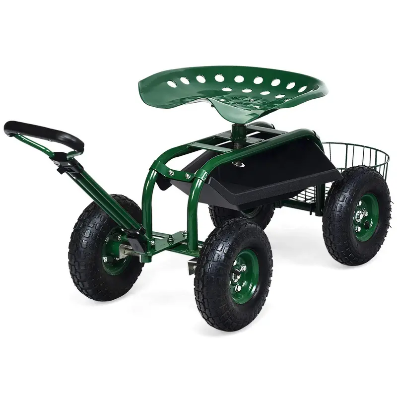 Garden Utility Wagon with Seat – 38"L x 17"W x 21"H Rolling Planting Cart