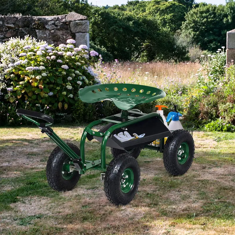 Garden Utility Wagon with Seat – 38"L x 17"W x 21"H Rolling Planting Cart 2