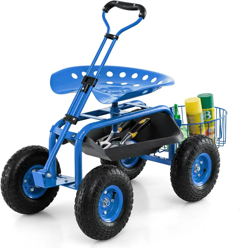 Garden Utility Wagon with Seat – 38"L x 17"W x 21"H Rolling Planting Cart