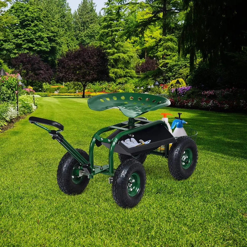 Garden Utility Wagon with Seat – 38"L x 17"W x 21"H Rolling Planting Cart