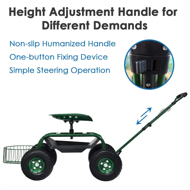 Garden Utility Wagon with Seat – 38"L x 17"W x 21"H Rolling Planting Cart