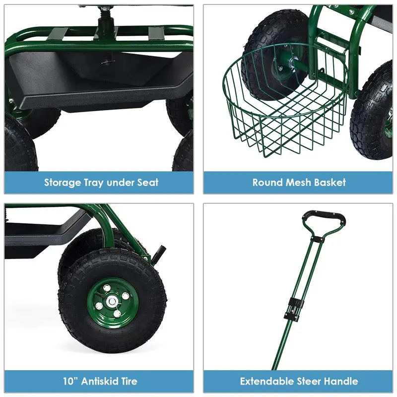 Garden Utility Wagon with Seat – 38"L x 17"W x 21"H Rolling Planting Cart