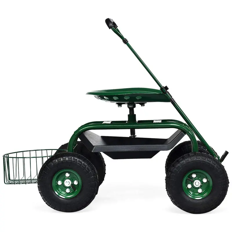 Garden Utility Wagon with Seat – 38"L x 17"W x 21"H Rolling Planting Cart
