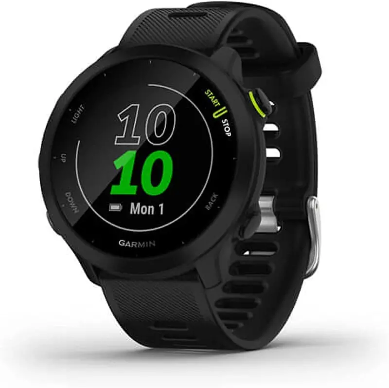 Garmin Forerunner 55 GPS Running Watch – Heart Rate Tracking, PacePro Training, 2-Week Battery Life, Slim Black Design