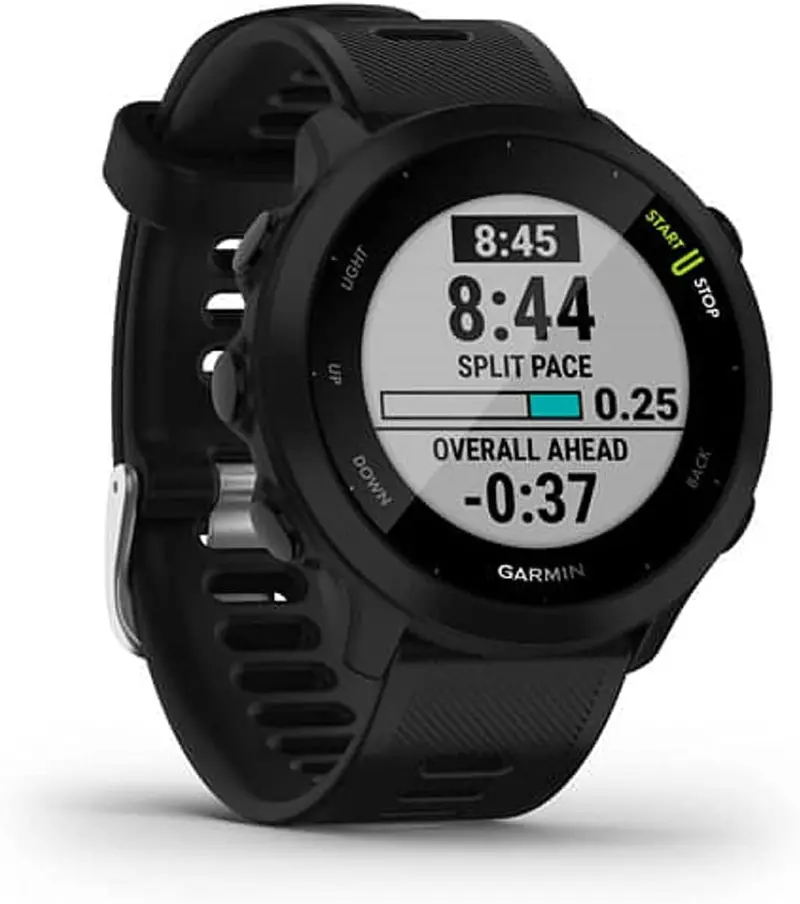 Garmin Forerunner 55 GPS Running Watch – Heart Rate Tracking, PacePro Training, 2-Week Battery Life, Slim Black Design