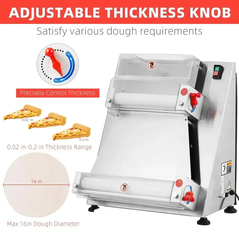 Garvee Automatic Pizza Dough Sheeter – 16" Max Width, 370W Stainless Steel Roller for Pasta, Noodles & Bread