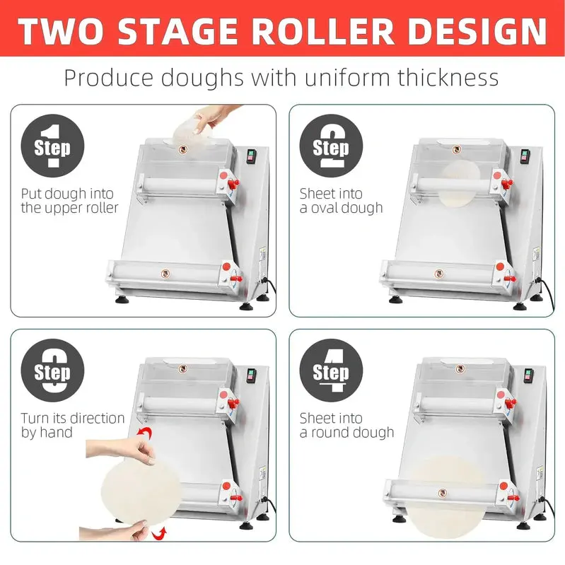 Garvee Automatic Pizza Dough Sheeter – 16" Max Width, 370W Stainless Steel Roller for Pasta, Noodles & Bread