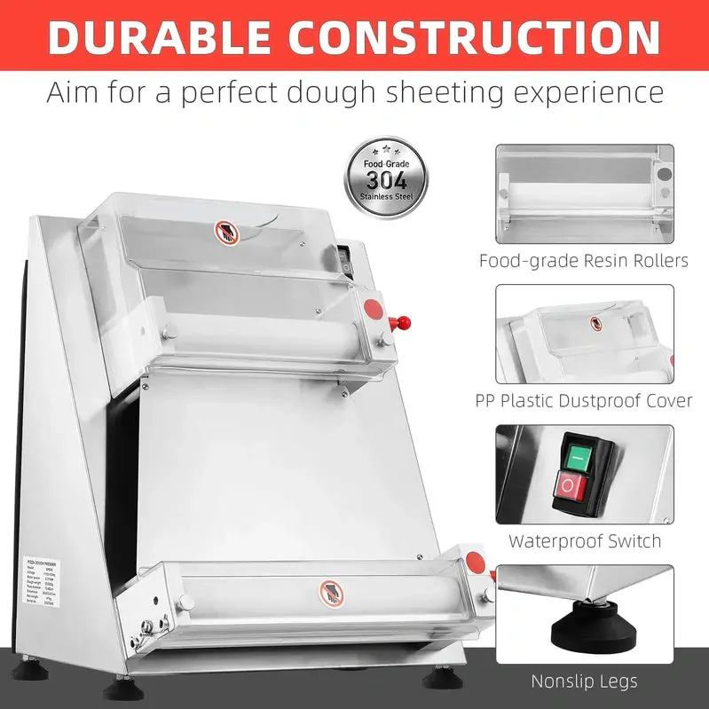 Garvee Automatic Pizza Dough Sheeter – 16" Max Width, 370W Stainless Steel Roller for Pasta, Noodles & Bread