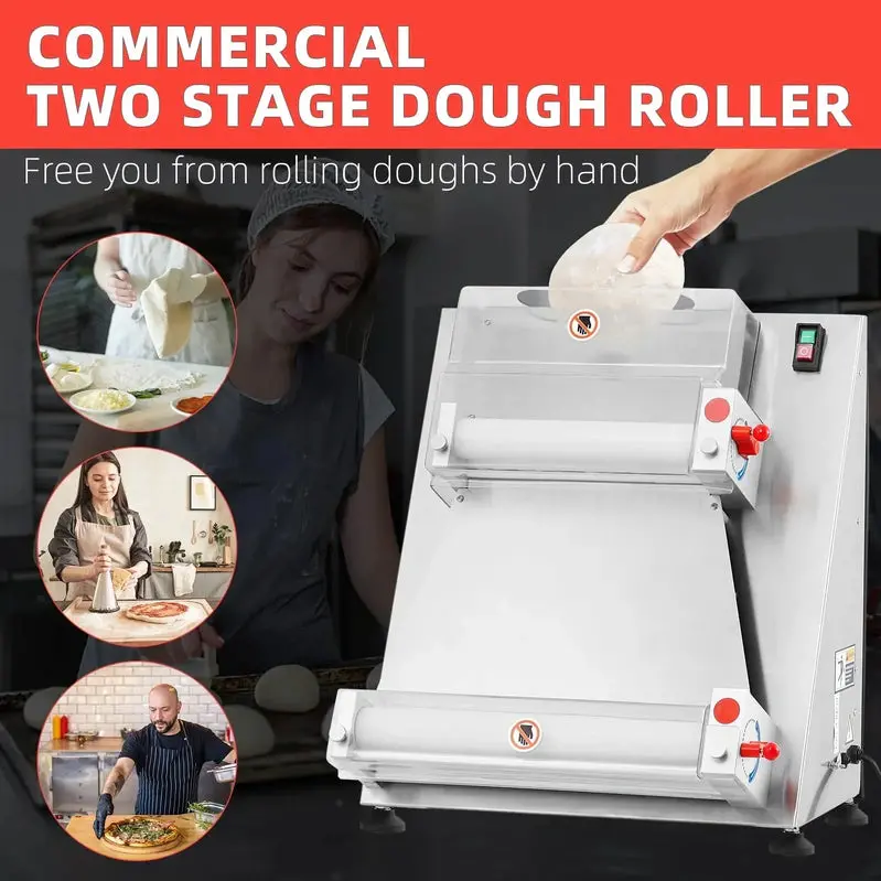 Garvee Automatic Pizza Dough Sheeter – 16" Max Width, 370W Stainless Steel Roller for Pasta, Noodles & Bread