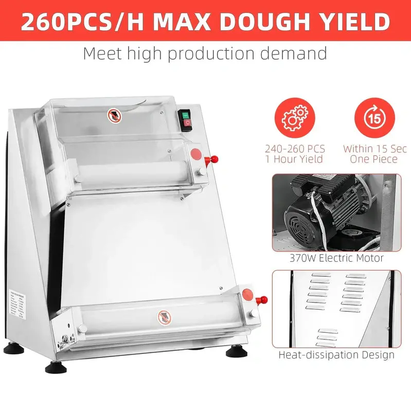Garvee Automatic Pizza Dough Sheeter – 16" Max Width, 370W Stainless Steel Roller for Pasta, Noodles & Bread