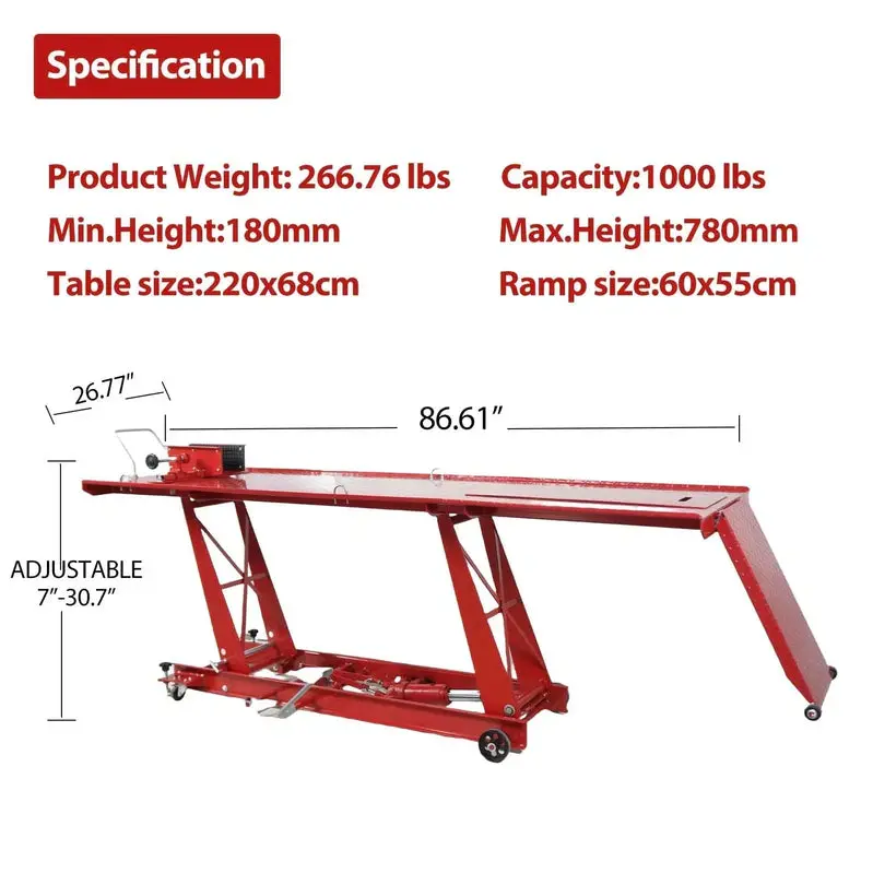 Garvee Hydraulic Motorcycle Lift – 1000 lb Capacity, Workshop-Grade Hoist with Stable Jack Stand Design