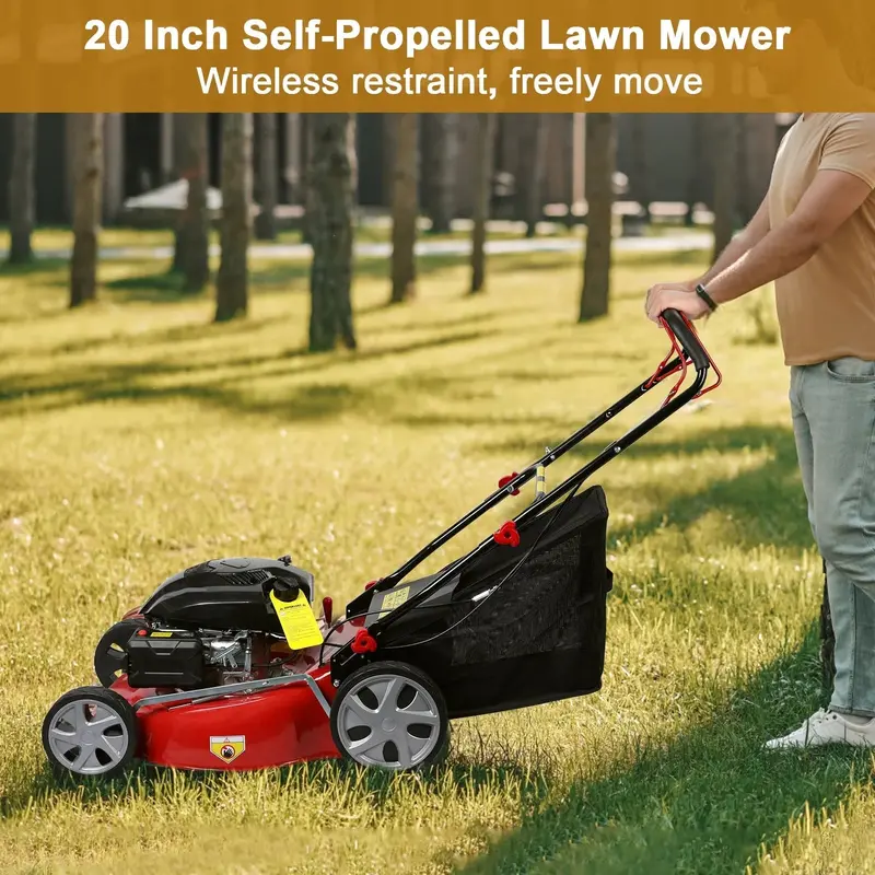 Gas-Powered Self-Propelled Lawn Mower – 141cc Engine, 50L Grass Catcher, Large Wheels