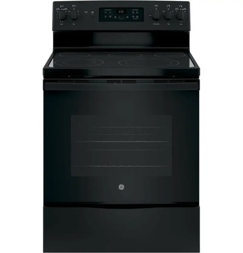 GE 30" Freestanding Electric Range – Black Dual-Element Cooktop, Convection Oven, Self-Cleaning Function
