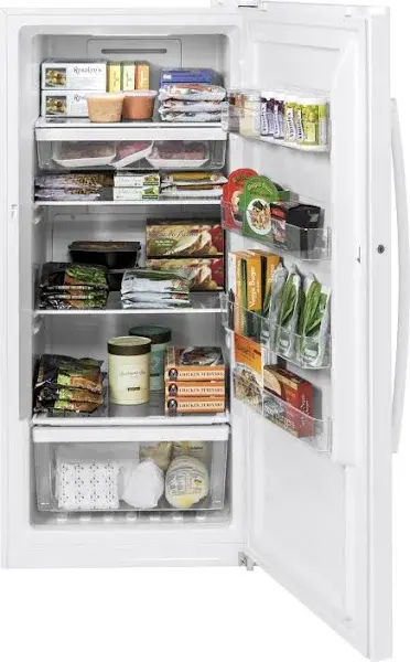 GE FUF14DLRWW – 14.1 Cu. Ft. White Frost-Free Upright Freezer with Spill-Proof Shelves