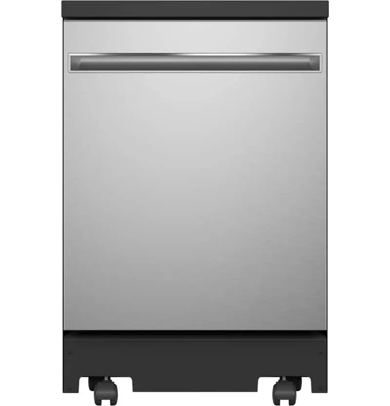 GE Portable Dishwasher – 24" Stainless Steel Unit with Sanitize Cycle, Compact Design