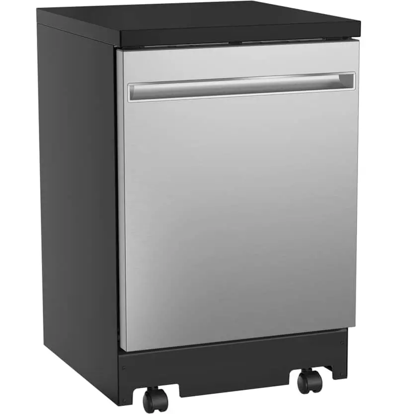 GE Portable Dishwasher – 24" Stainless Steel Unit with Sanitize Cycle, Compact Design