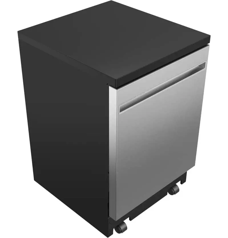 GE Portable Dishwasher – 24" Stainless Steel Unit with Sanitize Cycle, Compact Design