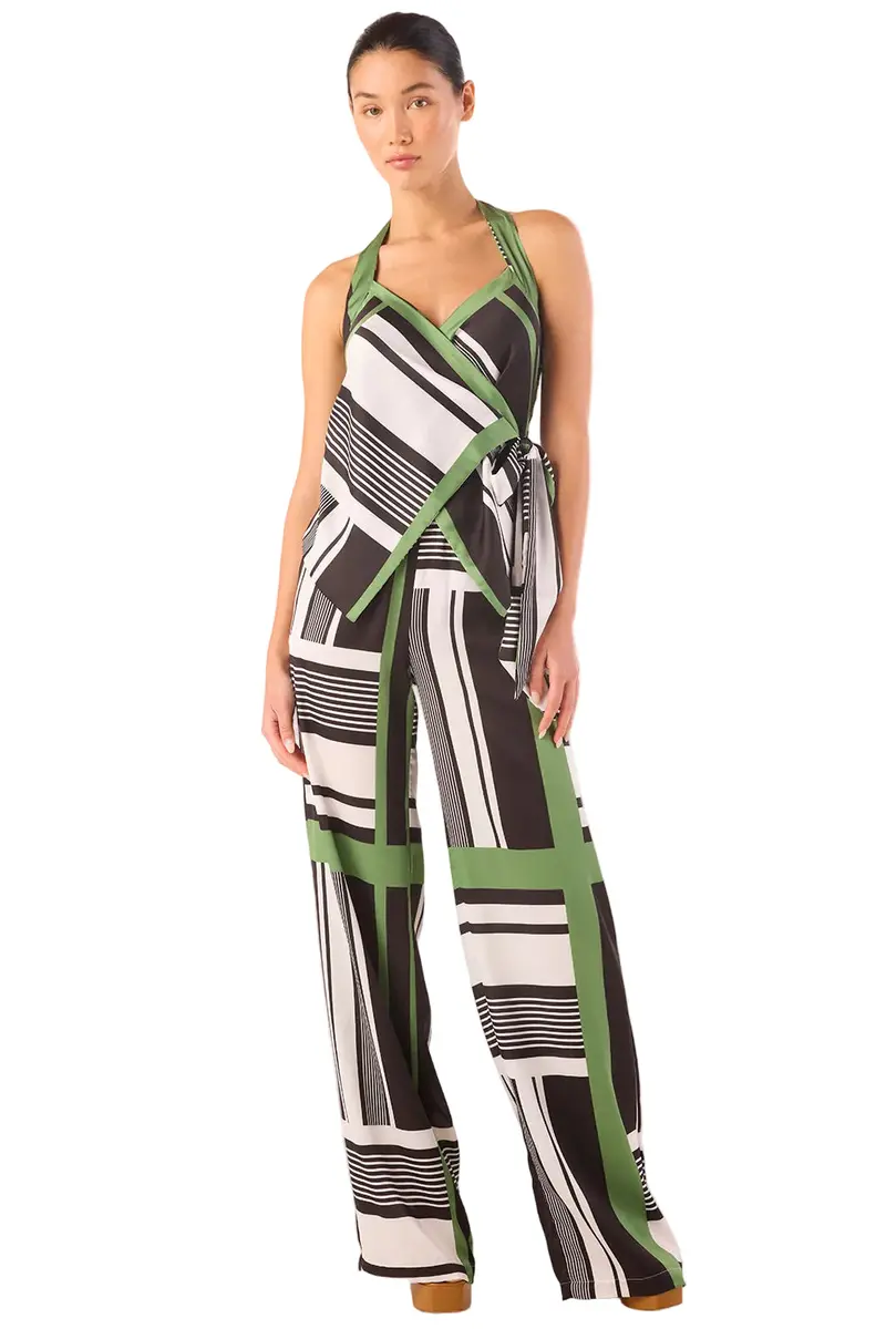 Geometric Stripe Satin Halter Top – Sleek, Minimalist Halter Neck Top with Modern Pattern Accent 2
