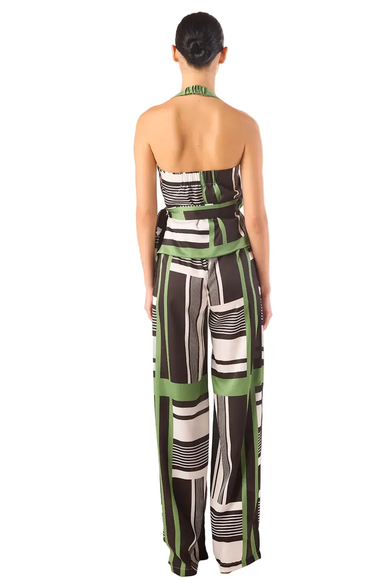 Geometric Stripe Satin Halter Top – Sleek, Minimalist Halter Neck Top with Modern Pattern Accent