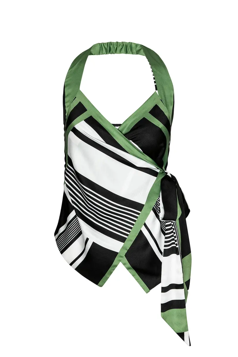 Geometric Stripe Satin Halter Top – Sleek, Minimalist Halter Neck Top with Modern Pattern Accent