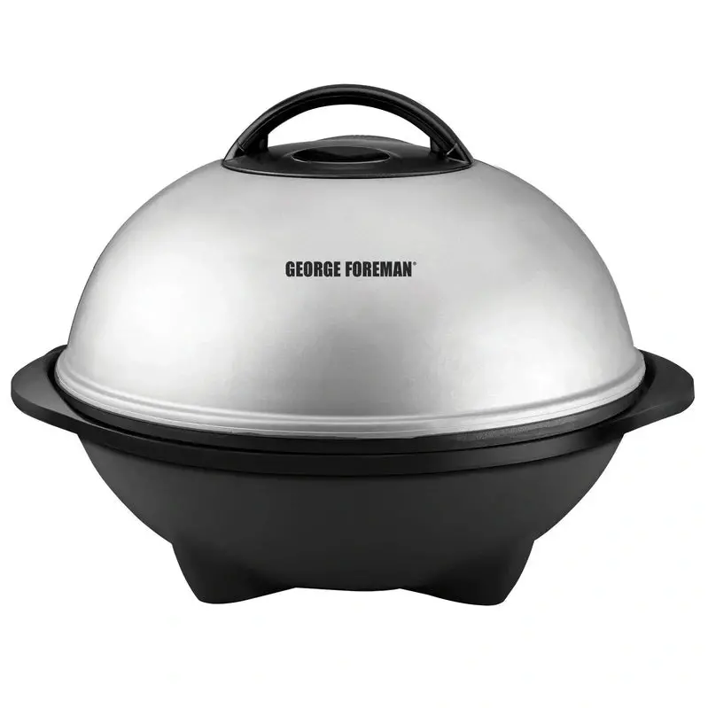 George Foreman Silver Electric Grill – 12+ Servings, Adjustable Temperature, Large Cooking Surface