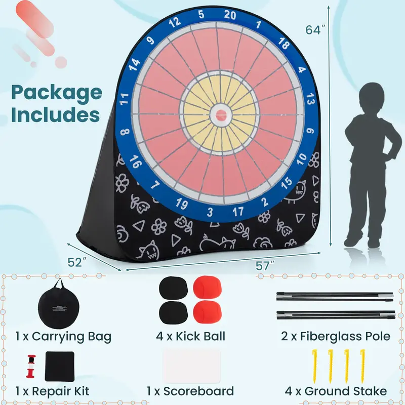 Giant Kick Dart Game Set – Oversized Target Board with 4 Soft Kick Balls & Storage Bag
