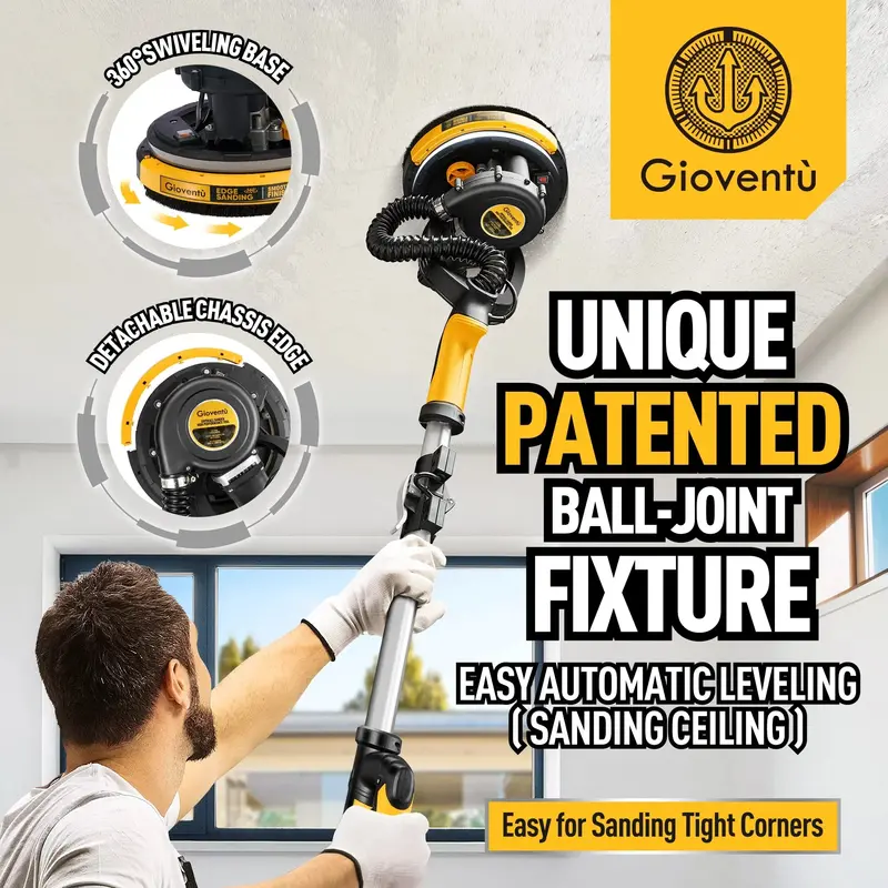 Giovent Electric Popcorn Ceiling Sander – Drywall Sanding Tool with Integrated Vacuum